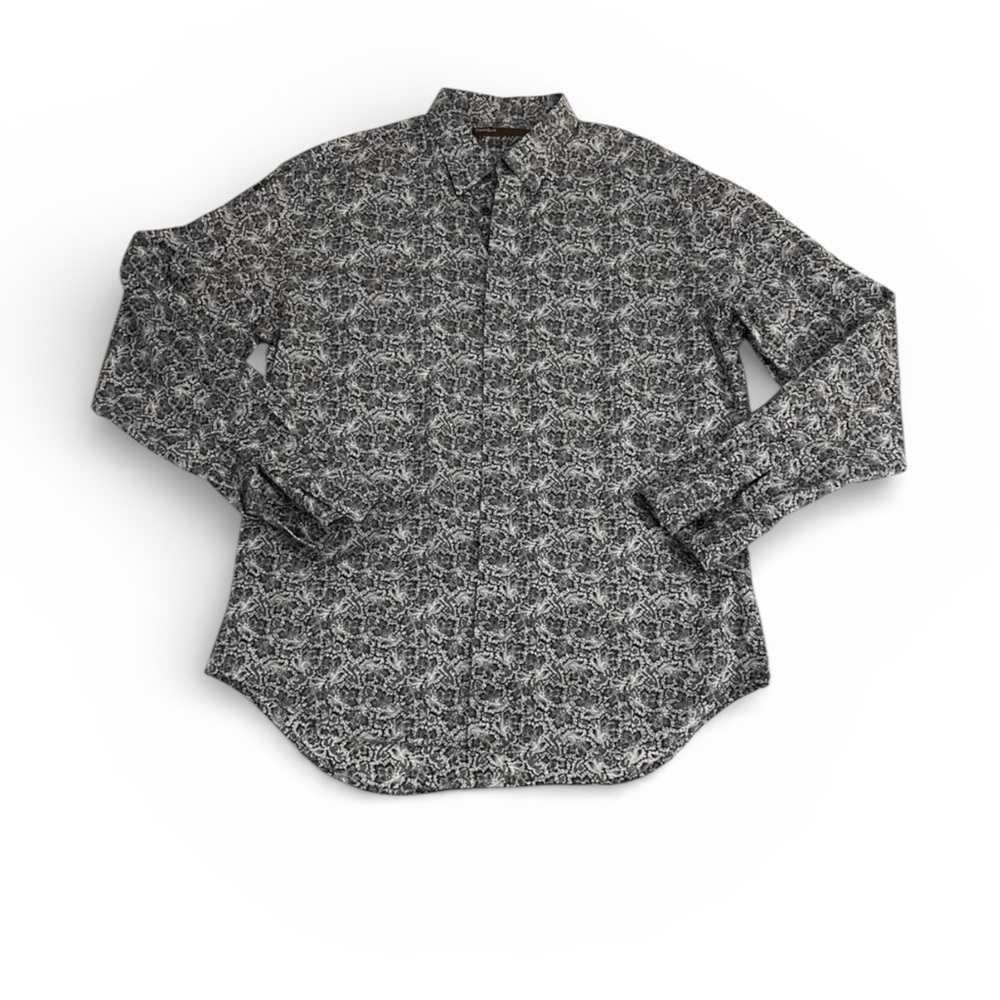 PERRY ELLIS Men’s Long Sleeve Shirt Black And White Floral Pattern Size Large